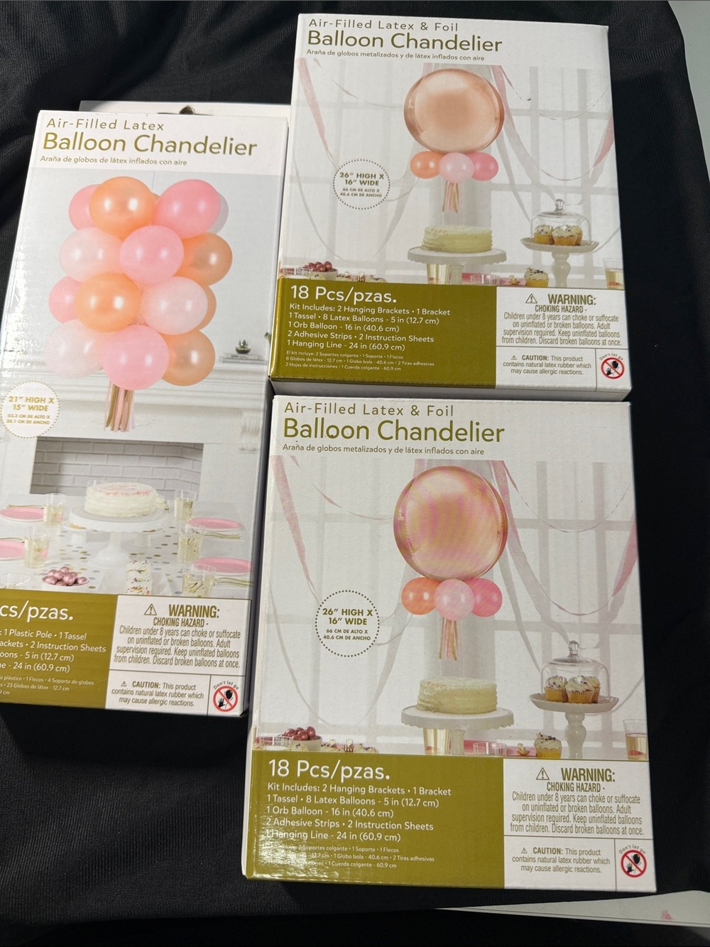 Balloon Chandelier - Rose Gold & Pink Air-Filled Latex Foil (Brand) pack of 3